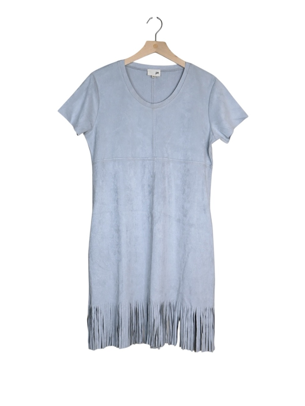 JOH Women's S Short Sleeve Faux Suede Fringe Dress with Pockets